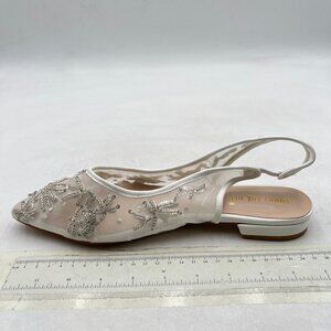 White Beaded Mesh Slingback Pointed Toe Slip On Low Heels Casual Work Pump